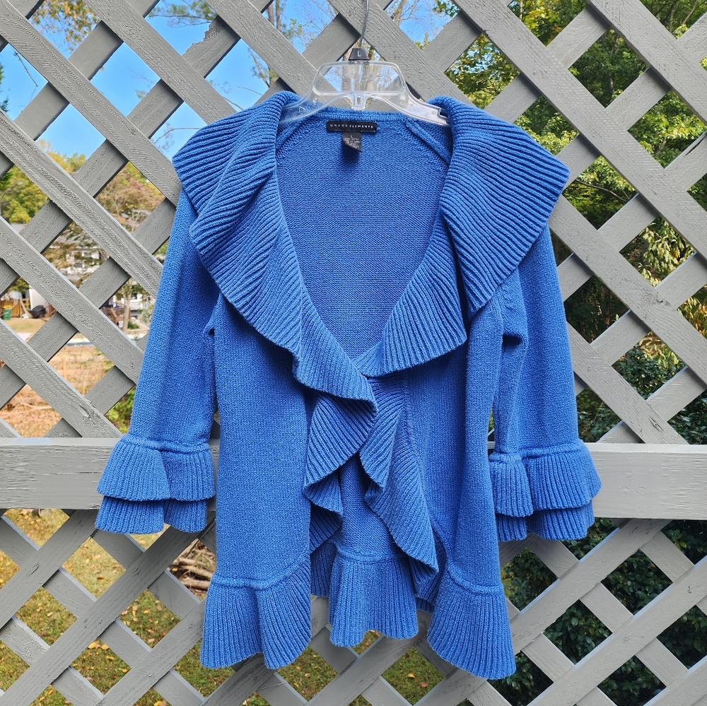 L Ruffle blue sweater - Picture 2 of 14